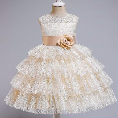 Champagne Tutu Flower Dress Children Party Wedding Formal Dress for Girl Princess First Communion Costume 2021