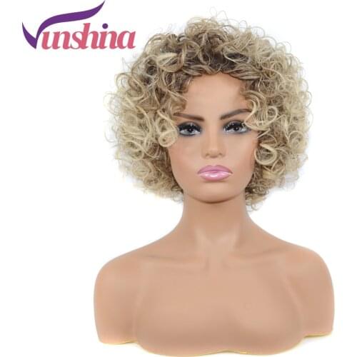 Vunshina Short Curly Blonde Ombre Wig Synthetic Hair Heat Resistant Bouncy Curls Afro Natural Wig For Black Women Cosplay Party