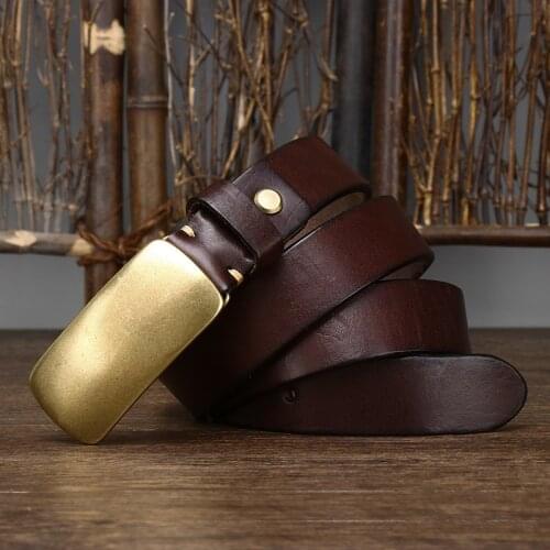3.3 cm Fashion Mens Belt Top Natural Genuine Leather Smooth Copper Buckle Men Vintage Belt Suitable for Jeans Casual