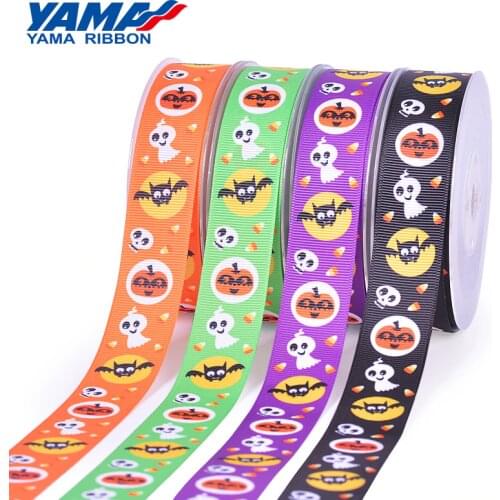 YAMA 1" inch 25mm Halloween Ribbon Printed Grosgrain Ribbons 100 yards/roll for Halloween Wedding Decoration Gift Party Crafts