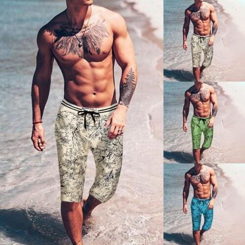 Mens Beach Quick-drying Shorts Drawstring Floral Printed Casual Shorts Volleyball Running Sport Fitness Males Clothing Bermudas