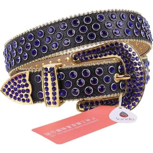 Blue Studded Belt Rhinestone Cowgirl Belt Western Cowboy Bling Crystal Girdle Luxury Designer Belt Buckle Diamond Gothic Waist
