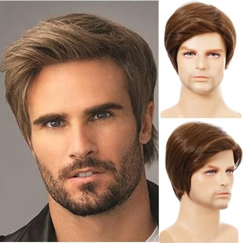 Synthetic Short Men Black Wigs Layered Wavy Cosplay Party Daily Use Synthetic wig For Male