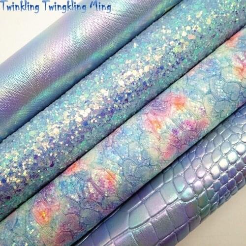 Blue Glitter leather, Lace Glitter Fabric, Crocodile Weaving Embossed Faux Fabric For Bow A4 21x29CM Twinkling Ming KM155