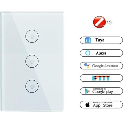 Smart Zigbee Touch Wall Glass Light Switch US Standard 120 Type 1/2/3Gang Lamp Voice Control Work with Alexa Echo Google Home