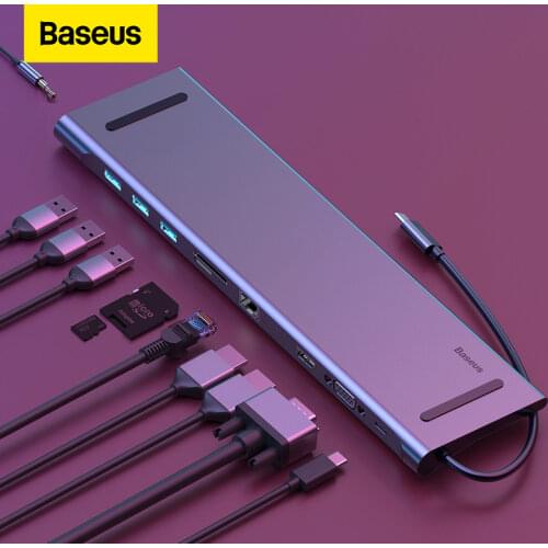 Baseus USB Type C HUB to 3.0 USB HDMI-compatible RJ45 USB HUB for MacBook Pro USB Splitter Multi 11 Ports Type C HUB USB-C HUB