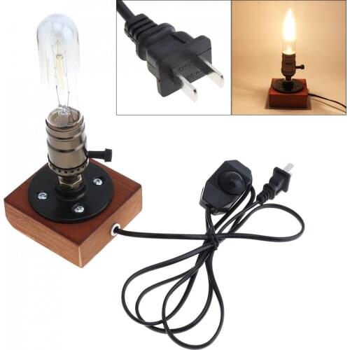 Retro Style Vintage Industrial Single Socket Table Bedside Desk Lamp Wooden Base Creative Edison Light Bulb Included Home new