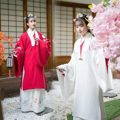 Crane embroidered Big sleeve shirt Cape red and white wedding dress ancient style Han Dynasty female ancient style