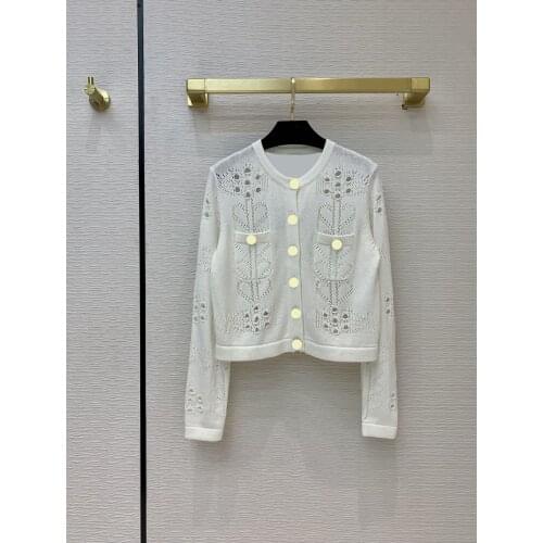Sweater Luxury Brand Cardigans 2021 Early Spring Women Commuting Thin Double Pocket Hollow Knitted Short Cardigan Sweaters