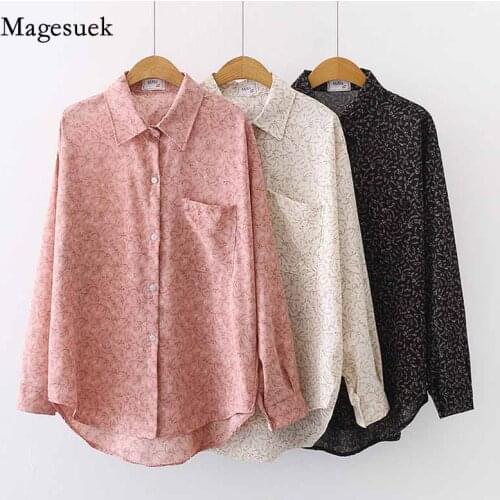 Women Print Lapel Cardigan Single Pocket Shirts Casual Autumn Korean Style 2020 Long Sleeve Chiffon Floral Blouse Blusas 11330