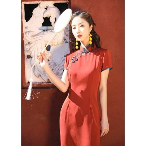 S-3XL Sexy Chinese Style Traditional Cheongsam Wedding Dress High Split Temperament Classic Silk Ancient Oriental Qipao Summer