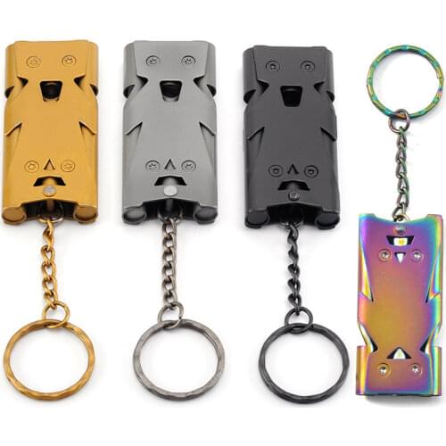 1pcs Outdoors High Decibel Portable Keychain Whistle Stainless Steel Double Pipe Emergency Survival Whistle Multifunction Tools