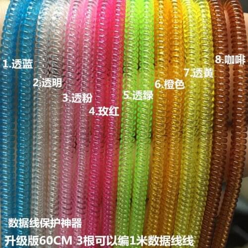 20pcs/lot Transparent TPU spiral USB Charger cable cord protector wrap cable winder for charging cables organizer, Length 60cm