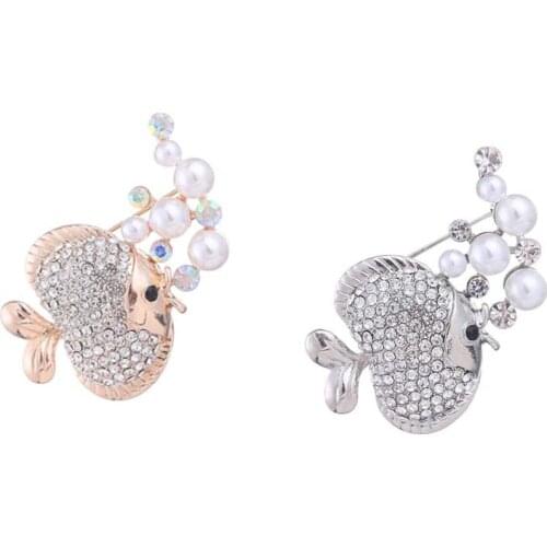 30pcs/lot New Design Water Animal Fish Brooch Cute Pearl Pin For Gift