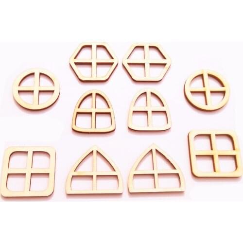 5 Sets Blank Mixed Shape Wooden Fairy Windows Fairy Door Accessories DIY Craft