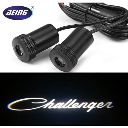 AEING 2Pc White Challenger LED Courtesy Lamps Logo Badge Ghost Shadow Lights Door Projector For Dodge Challenger