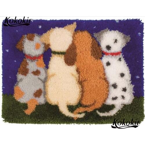 DIY latch hook kits rug vloerklee diy tapijt cross stitch kits embroidery needlework sets knooppakket 4 cats cushion Crocheting