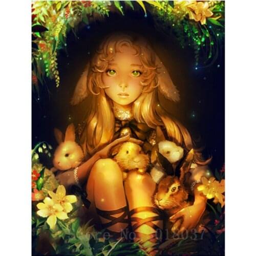 Diamant Diy Diamond Painting Cross Stitch Little Witch And Rabbit Needlework Diamond Embroidery Full Diamond Decorative Stickers