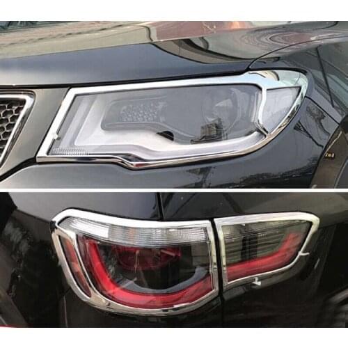 Car Styling For Jeep Compass 2017 2018 Front Headlight Taillight Lamp Molding Cover Trims Decoration Sticker ABS Chrome