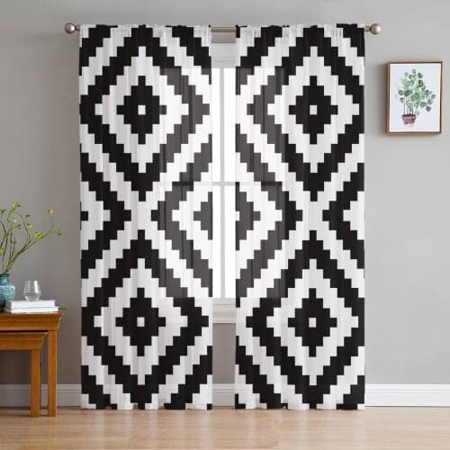 Black White Irregular Geometry Sheer Curtains for Living Room Bedroom Kitchen Tulle for Windows Voile Yarn Curtains for Bedroom