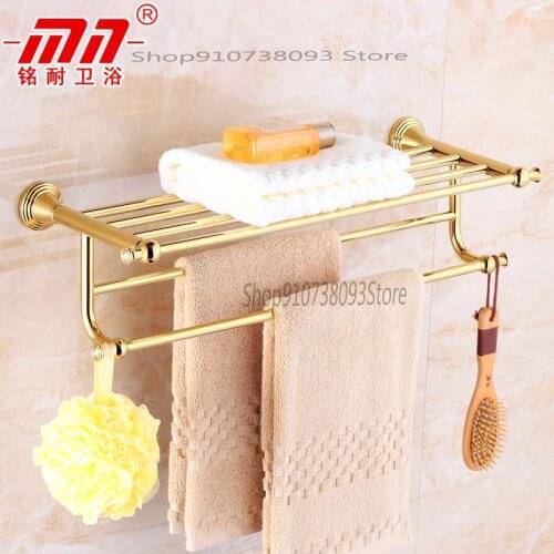European All Copper Bath Towel Rack Multi Function Bathroom Gold Shelf Three Layer Toilet Towel Rack