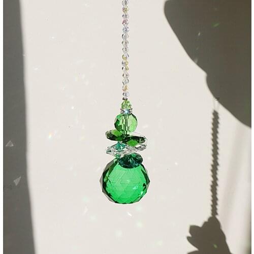 H&D Window Hanging Pendant Green Rainbow Suncatcher Hanging Crystal 30mm Ball Prisms Feng Shui Pendant Home Wedding Decoration