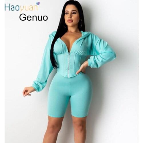 Sexy Two Piece Set Tracksuit Women Summer Clother Crop Top Biker Shorts Sweat Suits 2 Piece Club Outfits Matching Sets