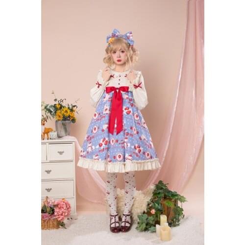 Sweet lolita dress vintage falbala bowknot peter pan collar high waist cute printing victorian dress gothic lolita op loli cos
