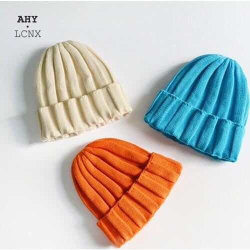 Fashion Candy colors Kids Hats Toddler Baby Boy Girl Cotton Soft Warm Thick stripes Knitted Beanies Cap autumn childrens hat