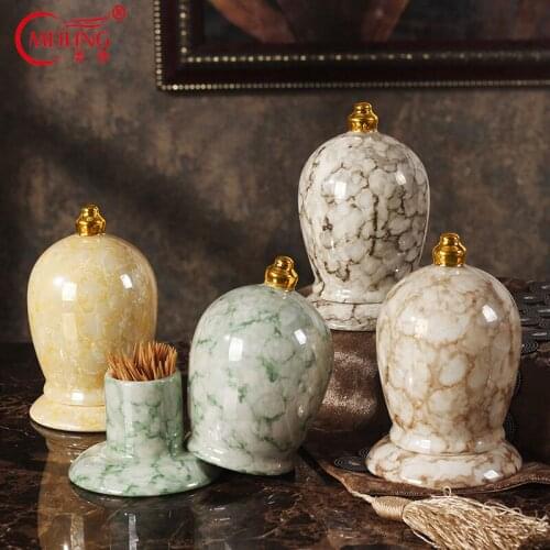 Marble Ceramic Crystalline Glazed Toothpick Holder Crown Shaped Restaurant Kitchen Table Organizer Cotton Dispenser Distributor