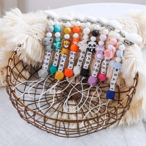 Customizable Baby Pacifier Chain Clips Personalized Silicone Beads Cartoon Animal Cute Pacifier Clip Chain Infant Nipple Holder