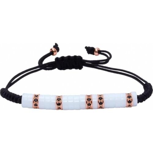 Newest Anil Arjandas Men Bracelet Rose Pave Black Micro CZ White Wood Stopper Black Rope Macrame Bracelet for Men