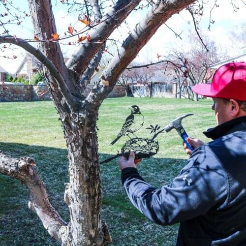 Novelty Iron Handmade Silhouette Art Tree Decor Garden Gate Fence Branch Yard Decorative Artwork Bird Stand Side Nest Sculpture