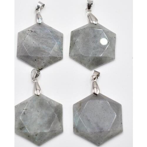 Natural labradorite stone Necklace Pendant Polygon Shape Pendant for Jewelry Making DIY Necklace Wholesale 4pcs/lot free