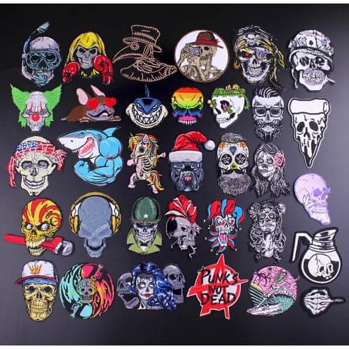 Hippie Patch Iron On Patches For Clothes DIY Punk Skull Embroidered Patches For Clothing Skeleton Unicorn Stripe For Clothes