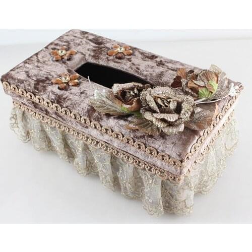 Handmade Beautiful Car Tissue Box Wood Lace Home Paper Towels Cover Case with Flower Great Gift for Women