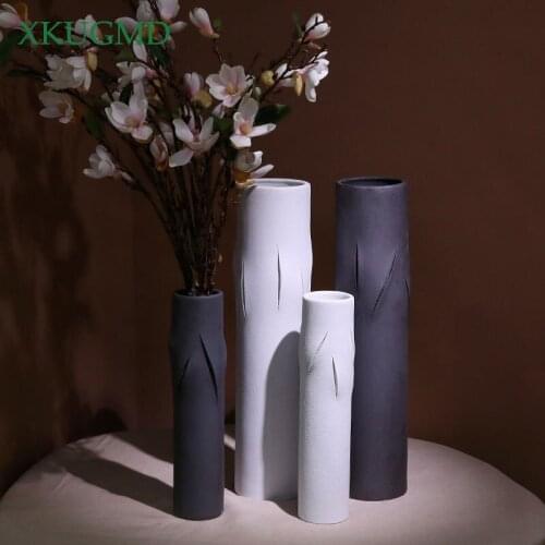 Nordic Creative Ceramics Simple Cracked Straight Solid Color Vase Decoration Living Room Vase Home Decorat Ornaments