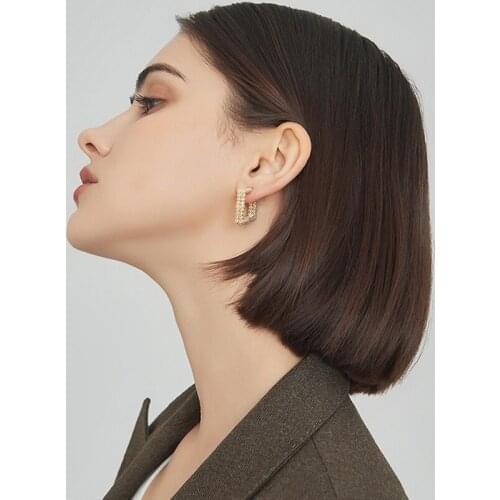 TARCLIY Fashion Vintage Geometric Oval Cross Double Layer Irregular Texture Metal Square Stud Earring Women Party Jewelry