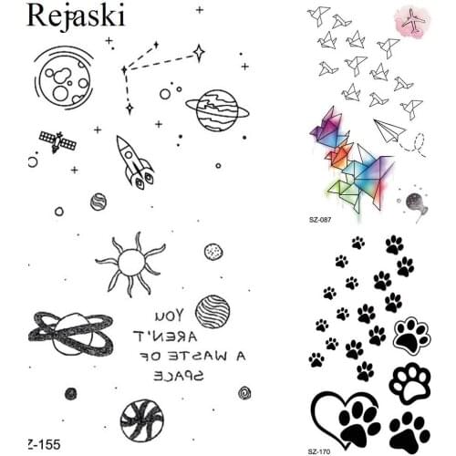 Lovely Cartoon Children Arm Temporary Tattoo Kids Face Stars UFO Tattoo Stickers Black Paw Rocket Waterproof Tatoo Women Paste