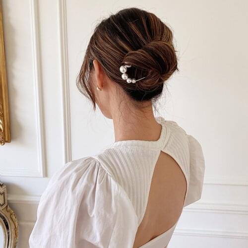 Korean Ins Sweet Pearl Hair Sticks Ladies Alloy Golden Sliver Hair Clips for Women Hairpin Top Clip Fashion Hair Accessories