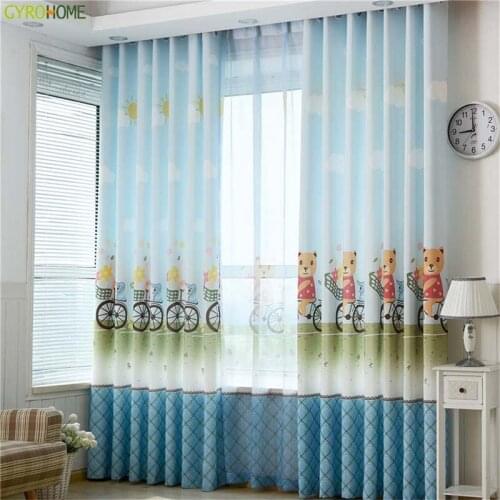 GYC2180 Blue Printed Bear Cloud Curtain Child Baby Room Cartoon Bedroom CurtainLliving Room