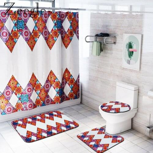 Zeegle European Style Shower Curtain Waterproof Bathroom Curtain Anti-slip Bathroom Carpet Set Absorbent Toilet Cover Mat