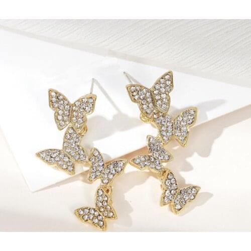 2021 Hot Trendy Full Zircon Butterfly Dangle Earrings For Women Statement Female Drop Jewelry Wedding Party Valentine Gifts