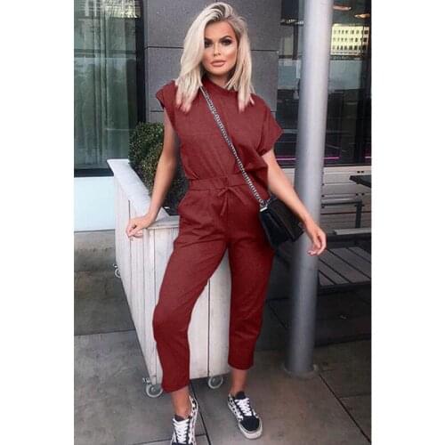 Womens 2020 Spring And Summer Round NeckSolid Color Short Sleeve Two-piece Casual Suit Simple Fashion Wn