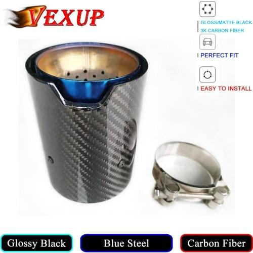 1Piece Glossy Carbon Fiber Exhaust Tip Blue Stainless Steel Muffler For BMW M Series 1 2 3 4 5 Series Pipe Nozzle