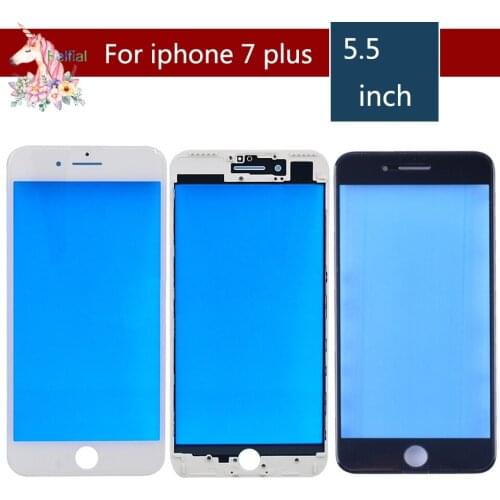 10pcs/lot For iPhone 7 PLUS Touch Screen Digitizer Lens Front glass LCD panel with frame bezel for iphone7p LCD External GLASS
