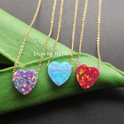 50pcs/lot 10mm 925 Sterling Silver Heart Opal Necklace for women Heart Fire Opal Necklace for gift
