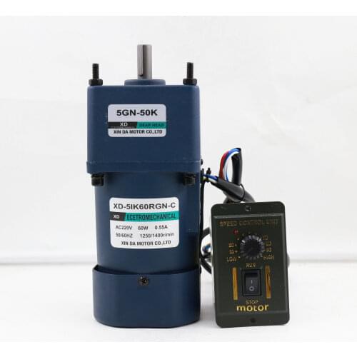 60W 220V AC Gear Motor (motor+ controller) AC Reduction Motor Single Phase Forward and Reverse motor speed controller