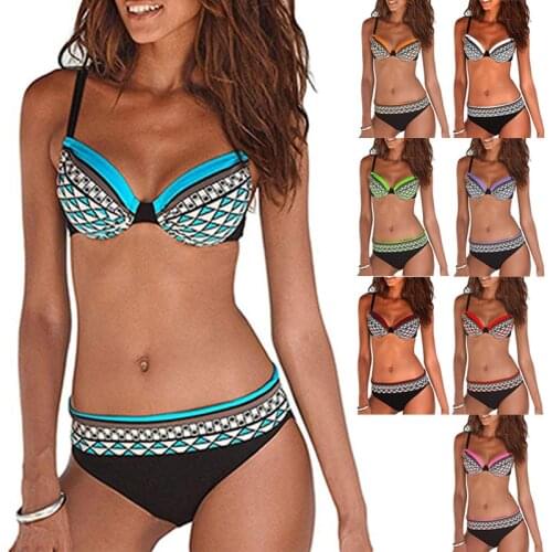 Large European womens swimsuit beach wear 2021 new bikini high waist floral backless high elastic Sexy Sports Fitness suit