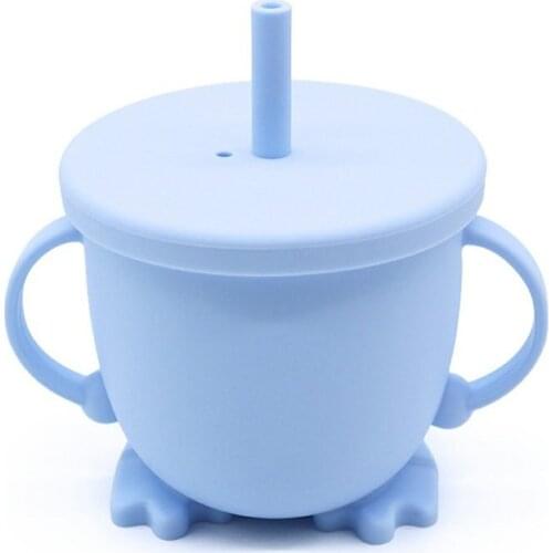 150ml Cup BPA Free Silicone Portable Unbreakable Kid Training Sippy Cup With Straw And Double Handle Children Water Cup